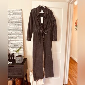 Zara Denim Belted Jumpsuit charcoal